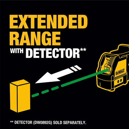 Side profile view of the DEWALT DW088CG green cross line laser level showcasing its rugged overmolded housing and integrated magnetic pivot bracket designed for easy attachment to metal surfaces and steel studs.