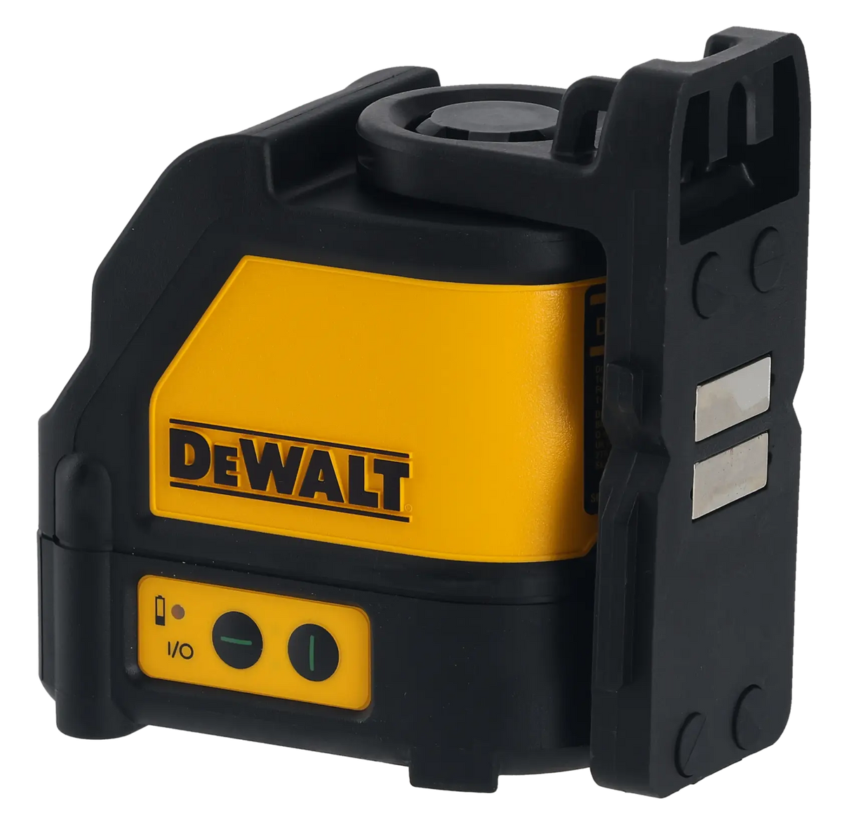 Angled side view of the self-leveling green beam laser highlighting the tactile touch pad controls, power indicators, and the rugged design built for professional layout applications.