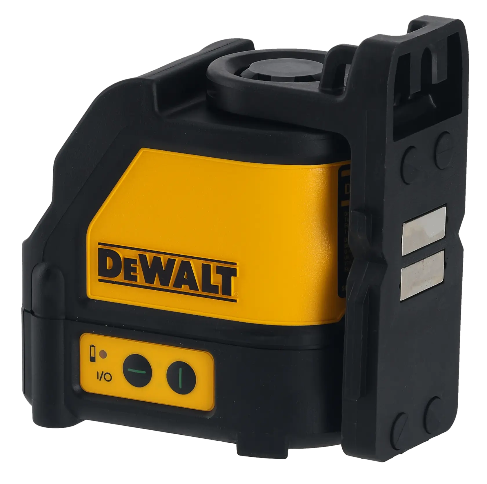 Angled side view of the self-leveling green beam laser highlighting the tactile touch pad controls, power indicators, and the rugged design built for professional layout applications.
