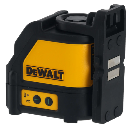 Angled side view of the self-leveling green beam laser highlighting the tactile touch pad controls, power indicators, and the rugged design built for professional layout applications.