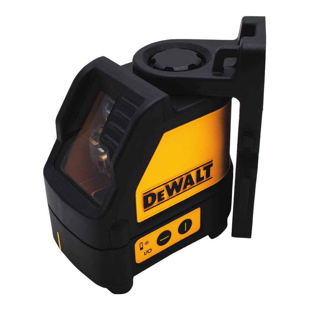 Close-up of the DEWALT green cross line laser showcasing the durable housing and front aperture designed to protect the internal self-leveling pendulum mechanism.