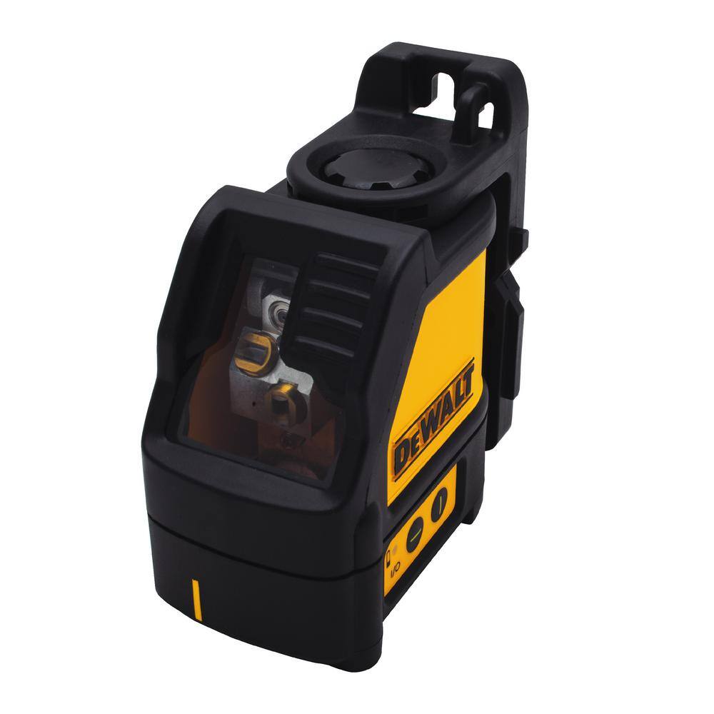 Three-quarter studio view of the DEWALT DW088CG green laser level, emphasizing the high-visibility beam output and professional-grade overmolded construction.