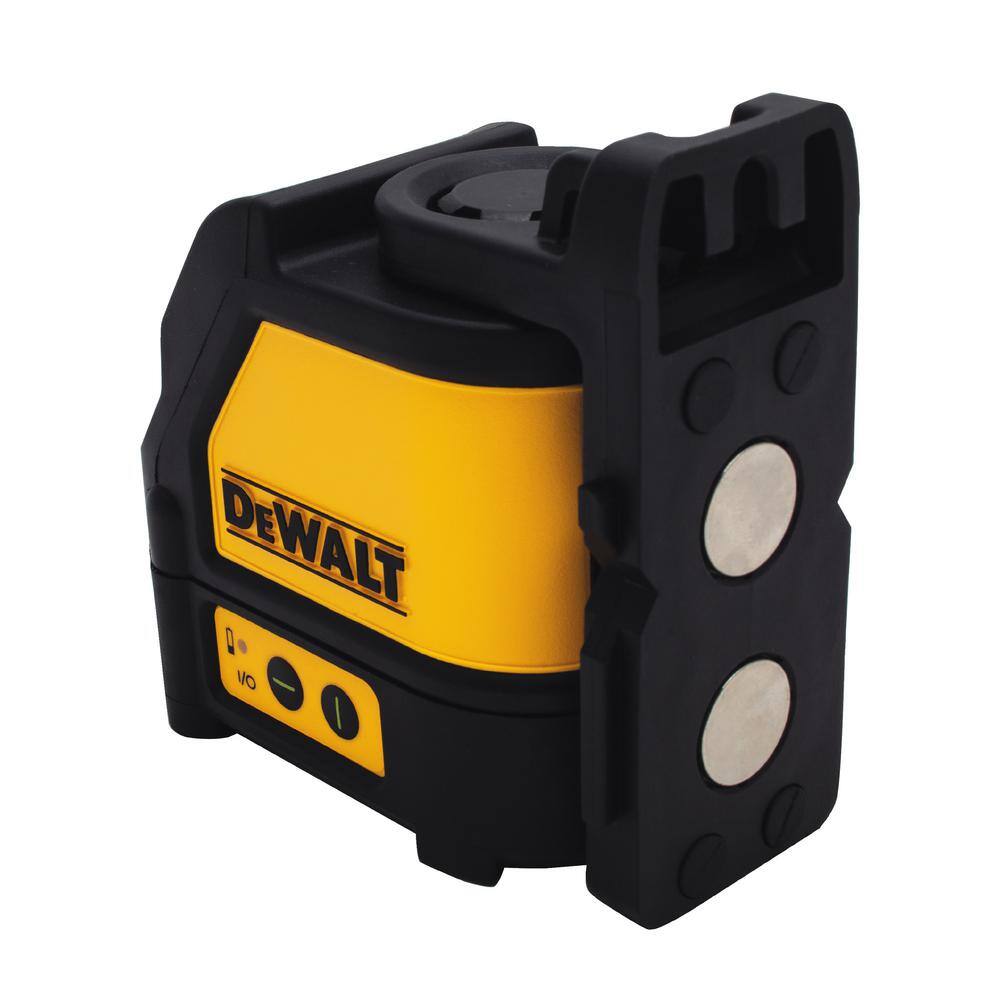 Detail shot of the back of the laser level highlighting the powerful integrated magnets on the pivot bracket for secure hands-free mounting on metallic surfaces.