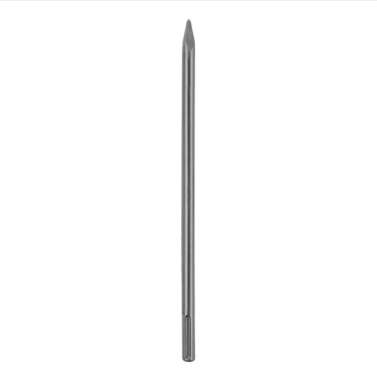 Vertical studio view of a single DEWALT 18-inch SDS Max bull point bit featuring a fully hardened steel body and a precision-tapered tip designed for concentrated impact and professional masonry demolition.