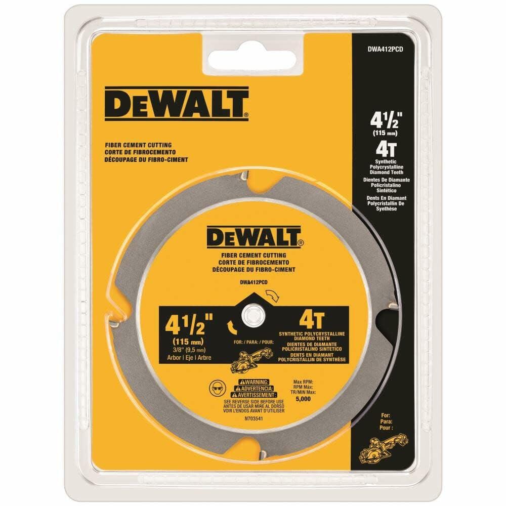 DEWALT 4-1/2 Inch 4 Tooth PCD Saw Blade for Fiber Cement Cutting with Synthetic Polycrystalline Diamond Teeth