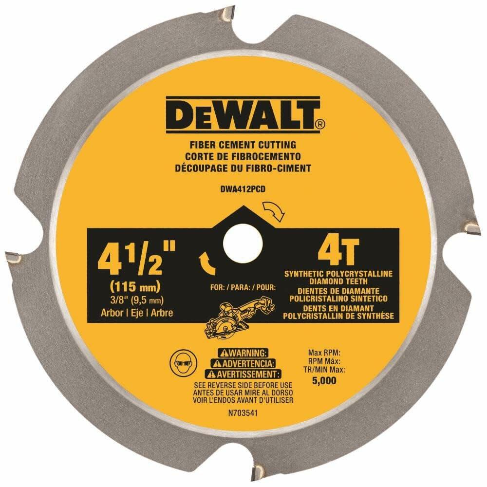 DEWALT 4-1/2 Inch 4 Tooth PCD Saw Blade for Fiber Cement Cutting with Synthetic Polycrystalline Diamond Teeth