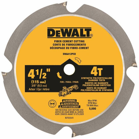 DEWALT 4-1/2 Inch 4 Tooth PCD Saw Blade for Fiber Cement Cutting with Synthetic Polycrystalline Diamond Teeth