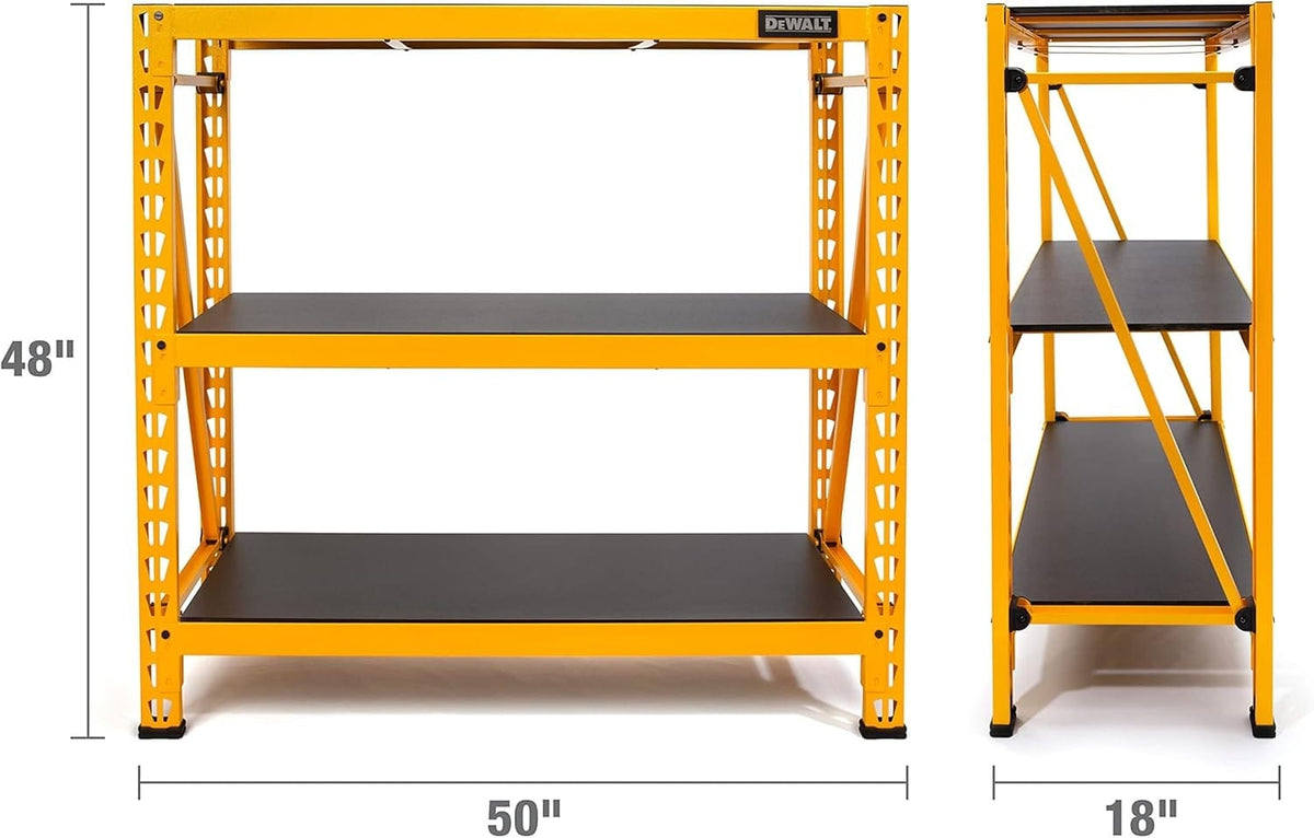 Dimension graphic showing the rack's measurements as 50 inches wide, 48 inches tall, and 18 inches deep.