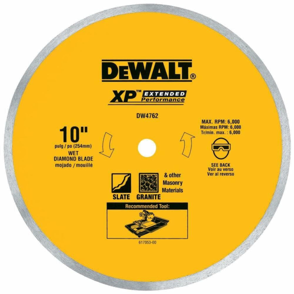 DEWALT 10 Inch Diamond Wet Cutting Blade for Porcelain and Tile with 5/8-Inch Arbor Continuous Rim