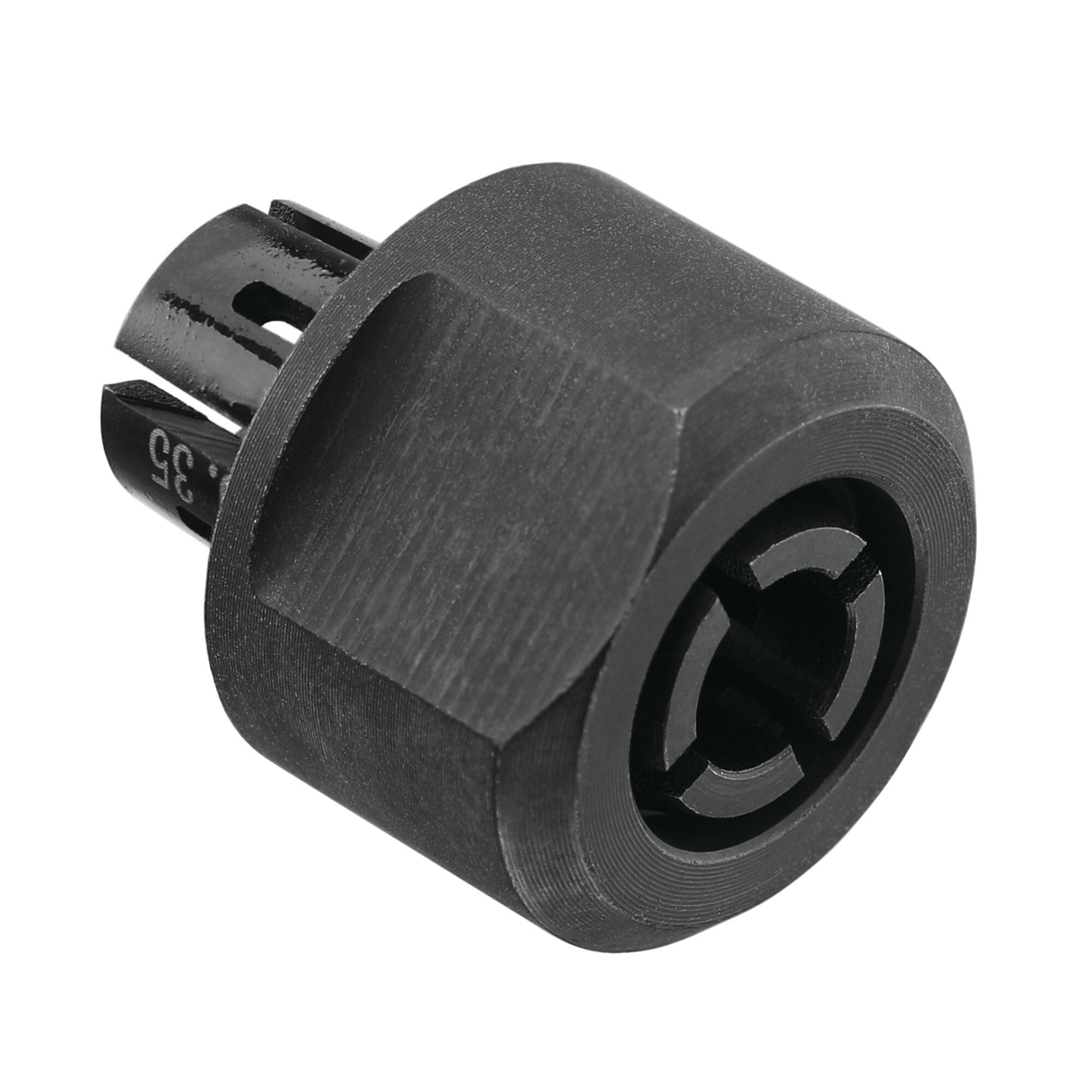 Isolated studio shot of a replacement heavy-duty black steel collet component compatible with the DEWALT DWE4997VS 2 inch die grinder kit positioned against a clean white backdrop