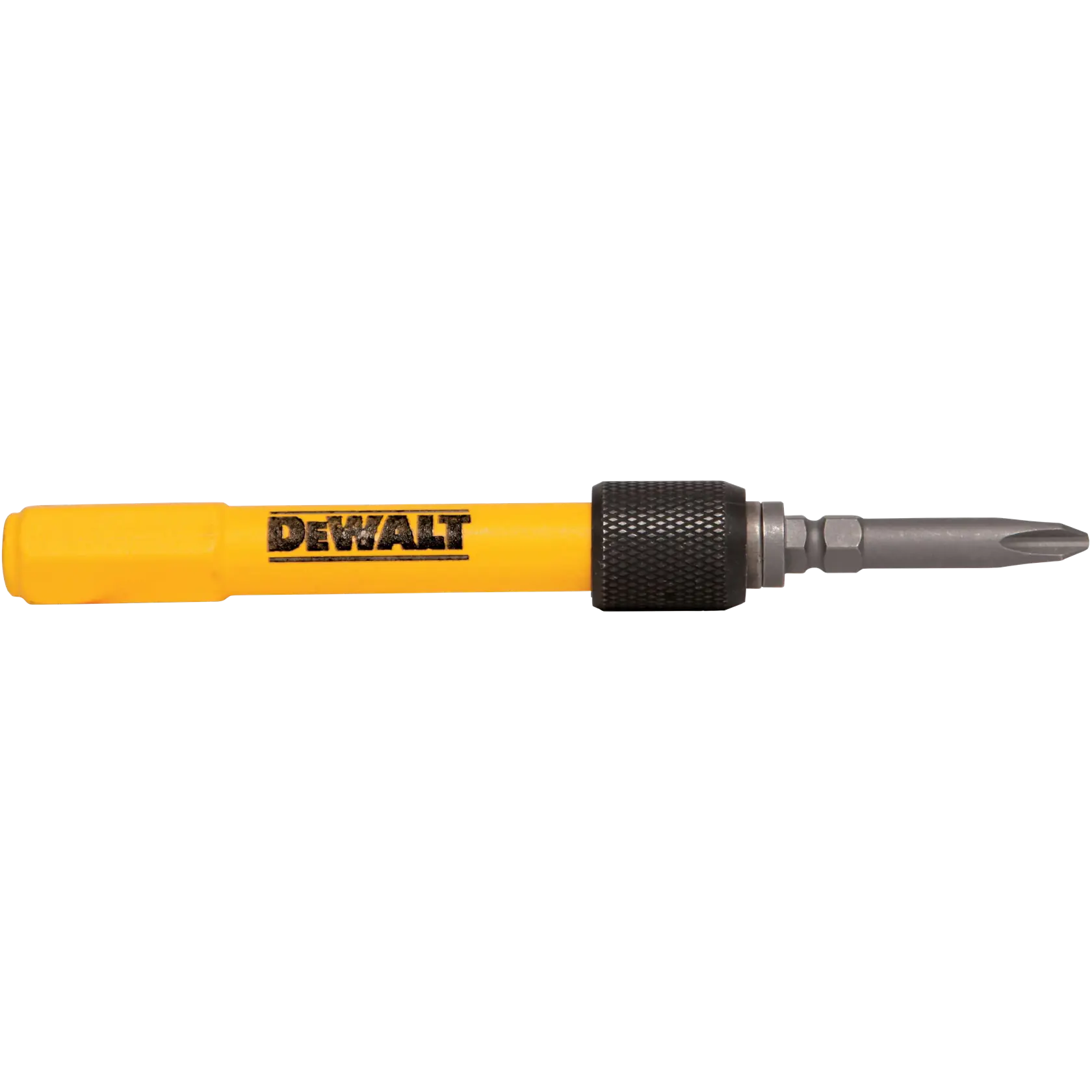 DEWALT multi-functional nail set tool shown with the interchangeable Phillips head tip installed for versatile fastening and finish carpentry applications.