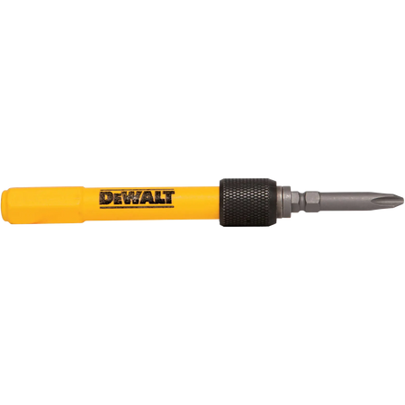 DEWALT multi-functional nail set tool shown with the interchangeable Phillips head tip installed for versatile fastening and finish carpentry applications.