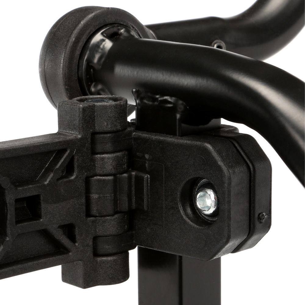 A detailed view of the reinforced upper handle and hinge assembly of the DEWALT modular carrier. The image highlights the heavy-duty hardware and black powder-coated finish designed for long-term industrial use.