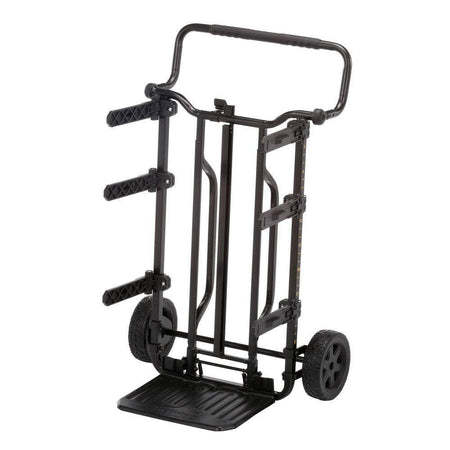 A perspective view of the DEWALT DS carrier rack with brackets extended. The shot highlights the versatility of the adjustable folding hooks that allow tradespeople to tailor the rack for different sizes of storage organizers and tool chests.