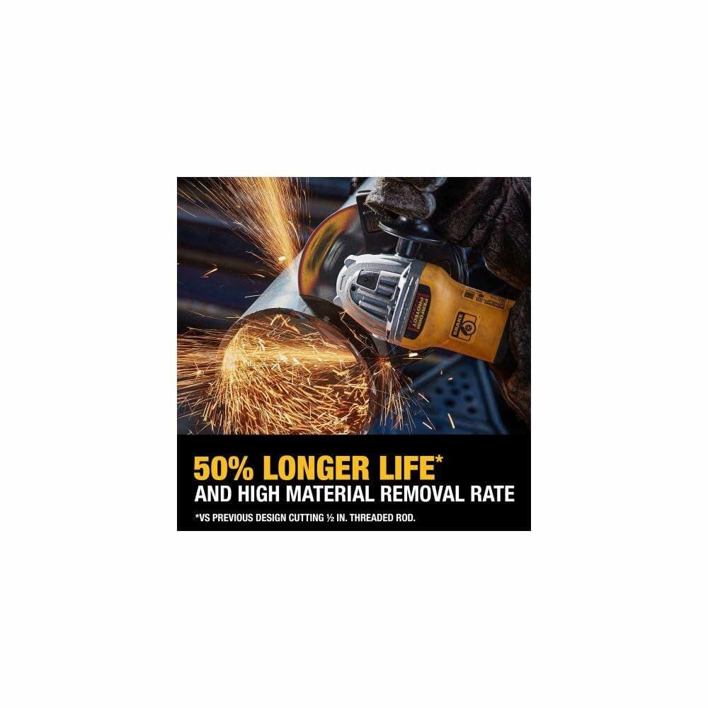 DEWALT 4-1/2 x 3/32 x 5/8-11 XP T27 Cut Notch Abrasive Wheel cutting metal with sparks from angle grinder.