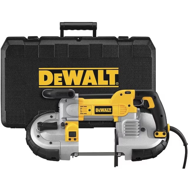 DEWALT DWM120K Corded Deep Cut Portable Band Saw Kit 10 Amp Motor Variable Speed 5 Inch Capacity LED Light Ergonomic Handle Durable Jobsite Tool
