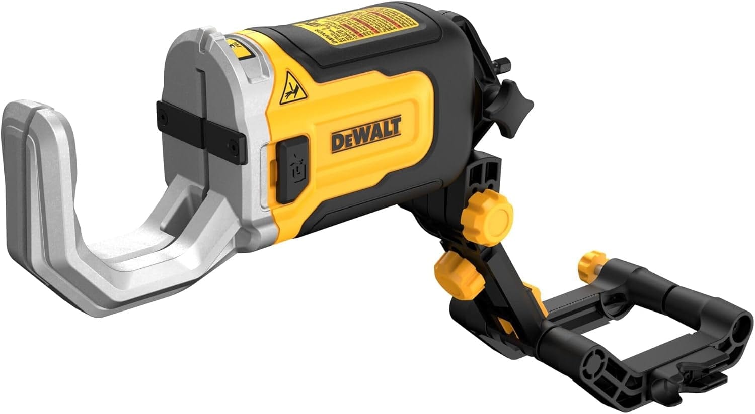 DEWALT pipe crimping tool with ergonomic design and metal crimping head, used for secure pipe connections in plumbing and HVAC applications.