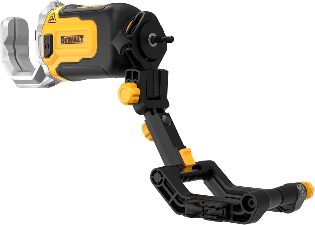 DEWALT pipe crimping tool with articulated joints and adjustment knobs, designed for pressing fittings onto pipes in plumbing or mechanical work
