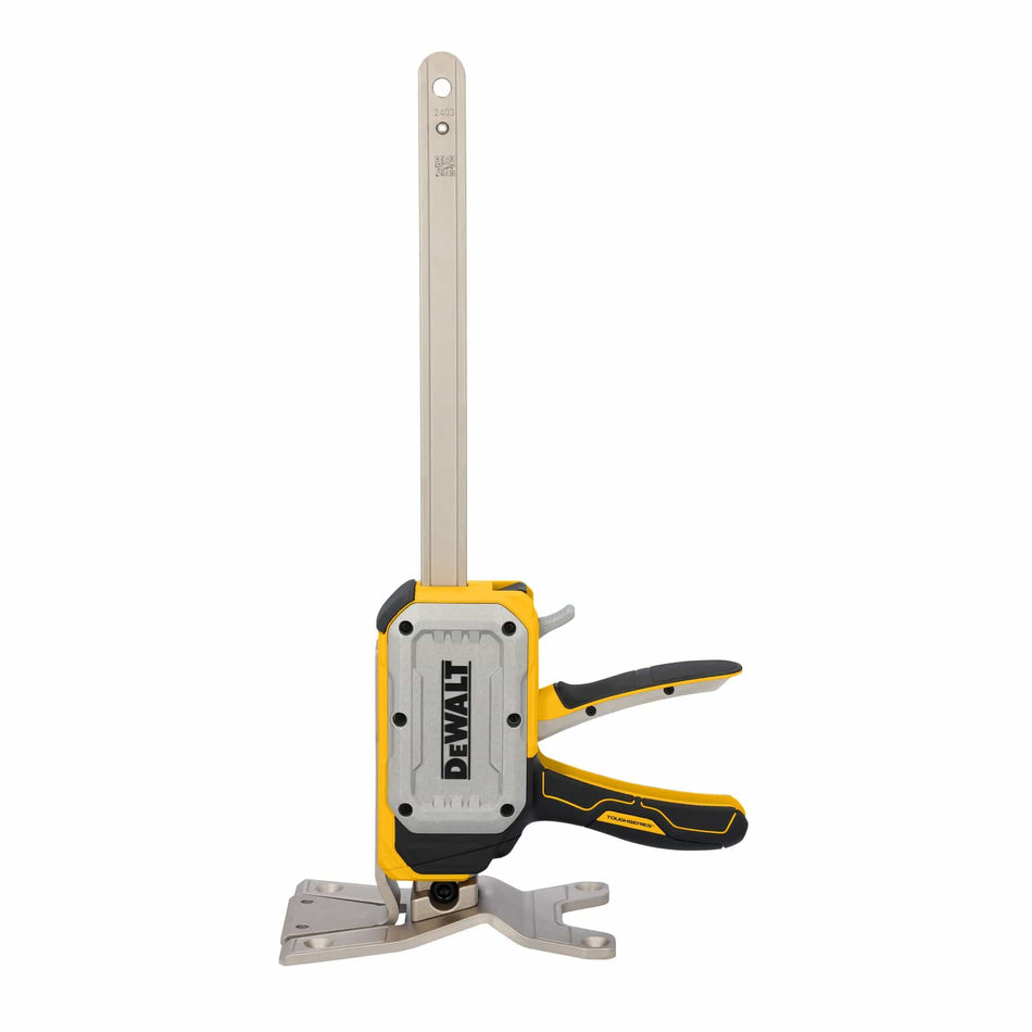 DeWalt DWHT83550 ToughSeries hand jack featuring a steel vertical rail, trigger actuation handle, and metal base plate for precision lifting.