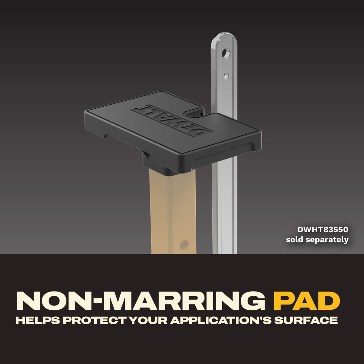 DeWalt non-marring protective pad accessory mounted onto construction jack vertical drive bar to prevent surface damage on cabinetry.
