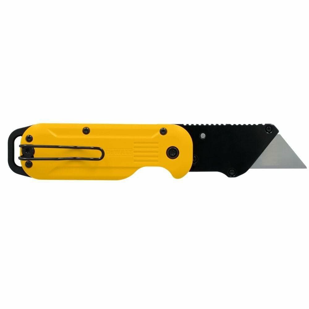 DEWALT ATOMIC Compact Folding Utility Knife with one-hand flip open, quick blade change, ergonomic grip, and tether hole DWHT10990