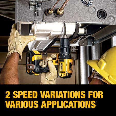 Two speed variations on the DEWALT drill driver adapt performance for diverse drilling and fastening applications.