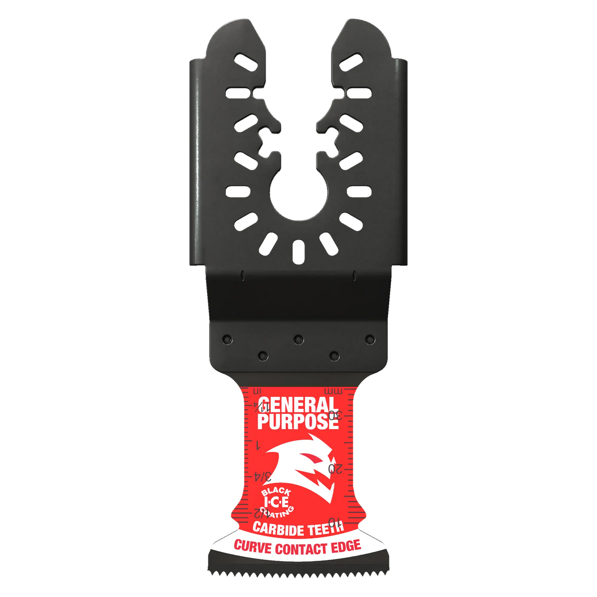 Diablo DOU125CGP AMPED Demo Demon oscillating blade with carbide teeth and curve contact edge for general purpose cutting in nail-embedded wood, metal, and plastic.