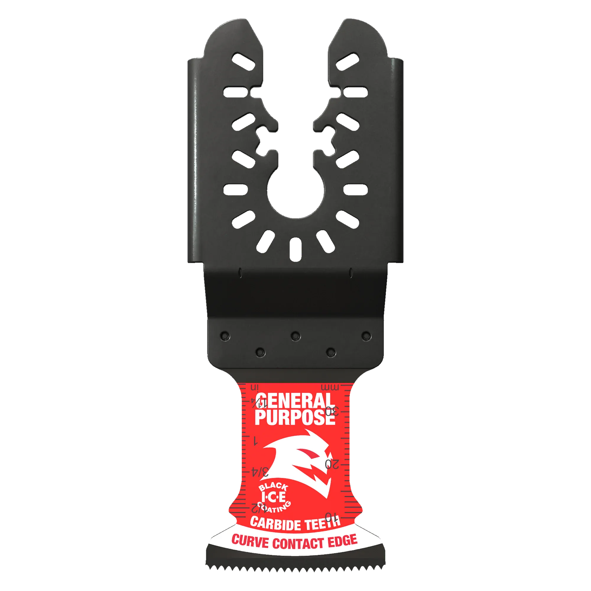 Diablo DOU125CGP AMPED Demo Demon oscillating blade with carbide teeth and curve contact edge for general purpose cutting in nail-embedded wood, metal, and plastic.