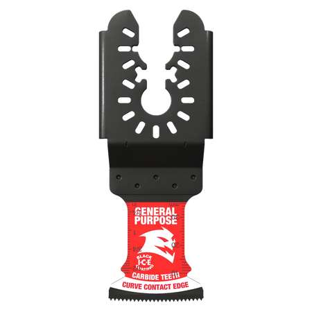 Diablo DOU125CGP AMPED Demo Demon oscillating blade with carbide teeth and curve contact edge for general purpose cutting in nail-embedded wood, metal, and plastic.
