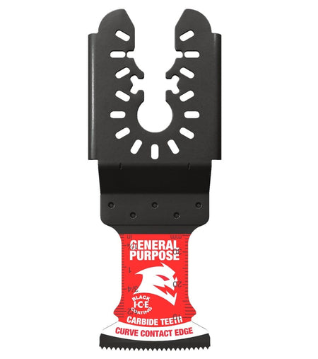 Diablo DOU125CGP AMPED Demo Demon oscillating blade with carbide teeth and curve contact edge for general purpose cutting in nail-embedded wood, metal, and plastic.
