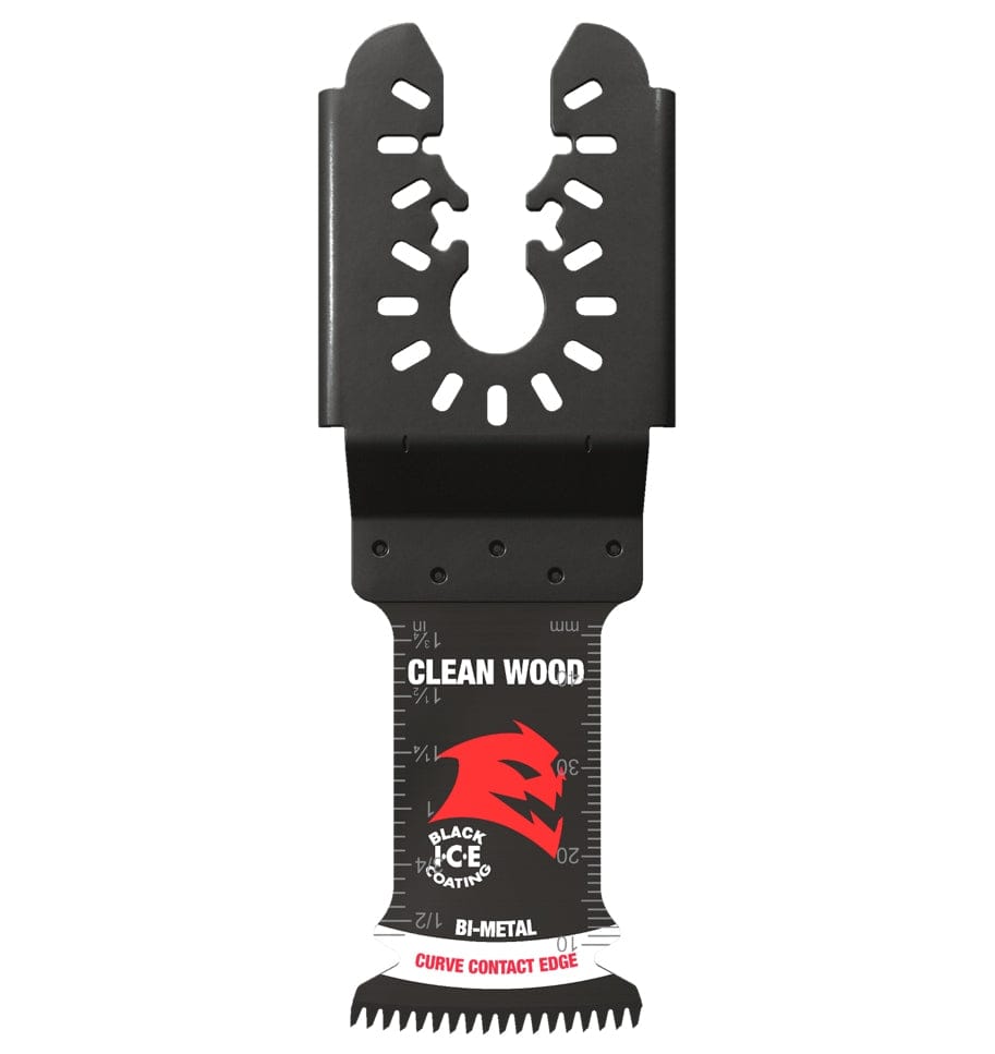 Individual Diablo 1-1/4 inch Demo Demon oscillating multitool blade for clean wood featuring a Japanese tooth design, Black I.C.E. coating, and curve contact edge.