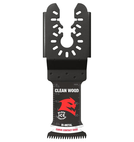 Individual Diablo 1-1/4 inch Demo Demon oscillating multitool blade for clean wood featuring a Japanese tooth design, Black I.C.E. coating, and curve contact edge.