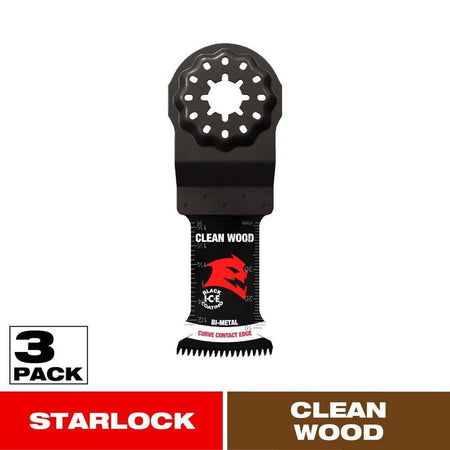 A Diablo 1-1/4 inch Starlock oscillating multi-tool blade displayed with a 3-pack logo and clean wood application label.