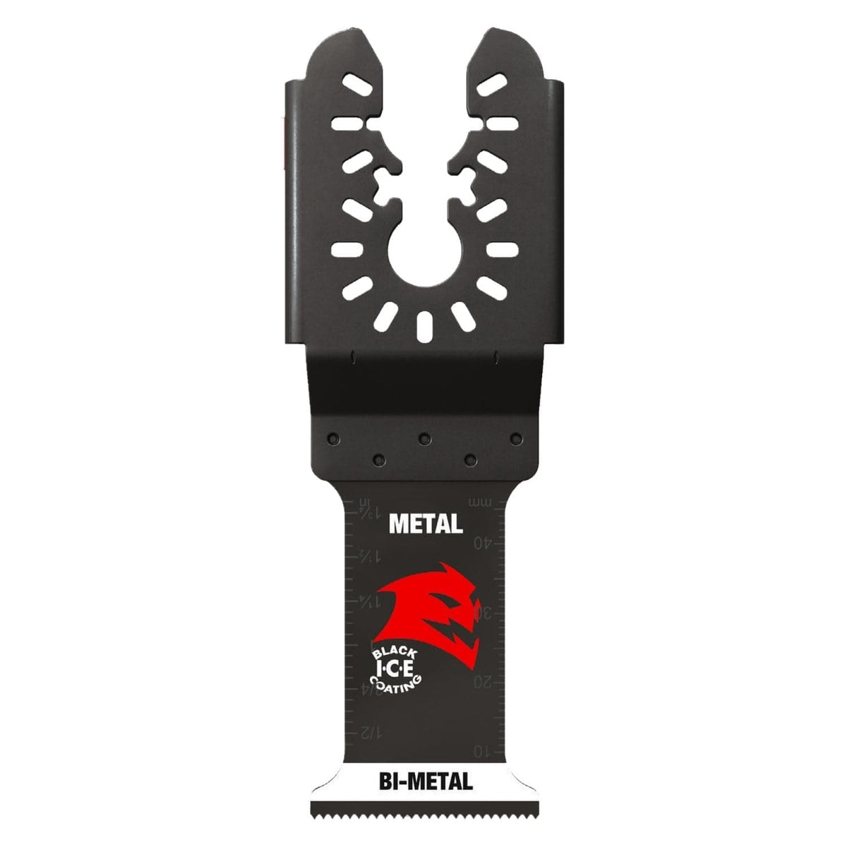 Individual Diablo 1-1/4 inch Steel Demon bi-metal oscillating multi-tool blade for metal cutting featuring a Black I.C.E. coating and a 2 inch depth of cut.