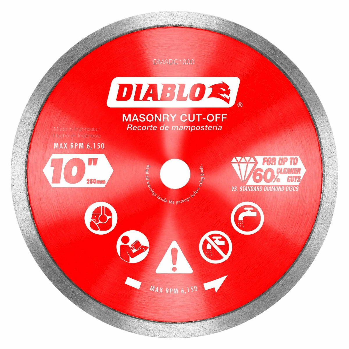Diablo 10 Inch Diamond Continuous Rim Masonry Cut-Off Blade for smooth, chip-free cuts on tile, porcelain, granite, and marble