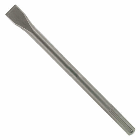 Close-up of Diablo 12-inch SDS-Max flat chisel made of hardened steel. Features a wide blade for material removal and a grooved shank for secure fit in rotary hammer drills. Ideal for heavy-duty concrete and masonry work.