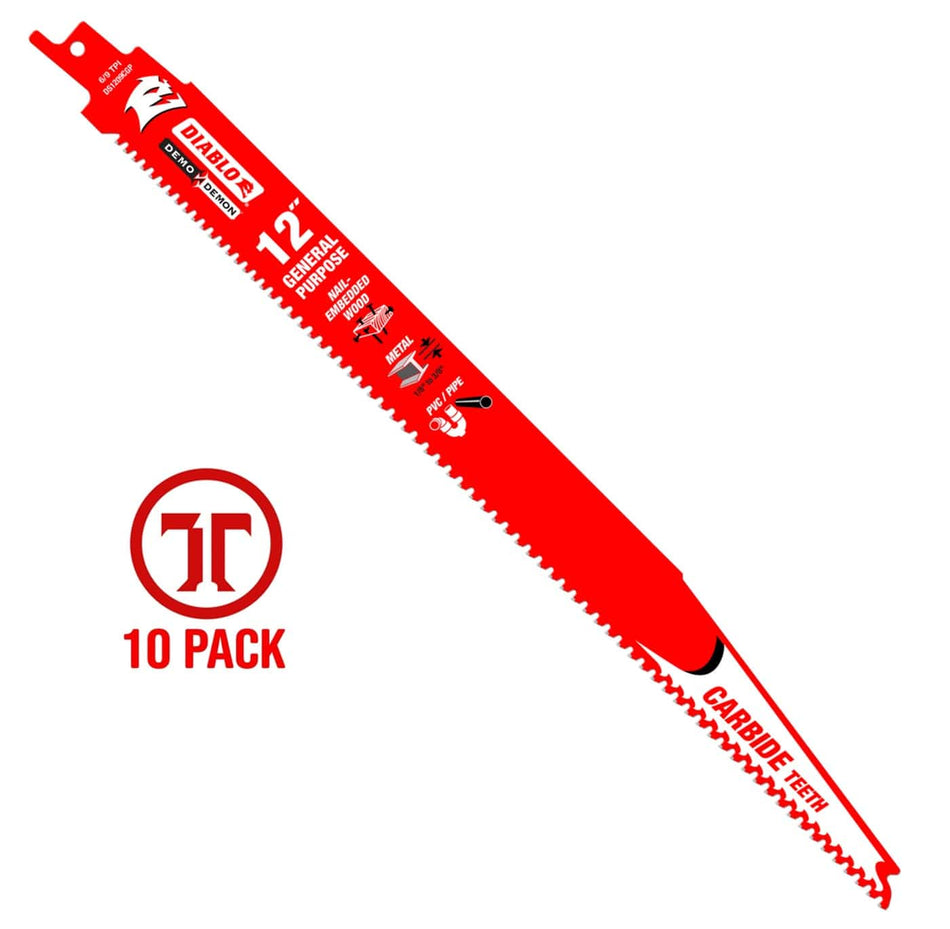 Red Diablo saw blade with branding on a white background