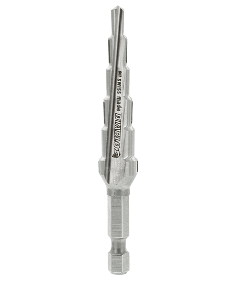 Individual Diablo 1/2-inch Impact Strong step drill bit featuring a 6-step dual flute design and 1/4-inch hex shank for impact drivers.