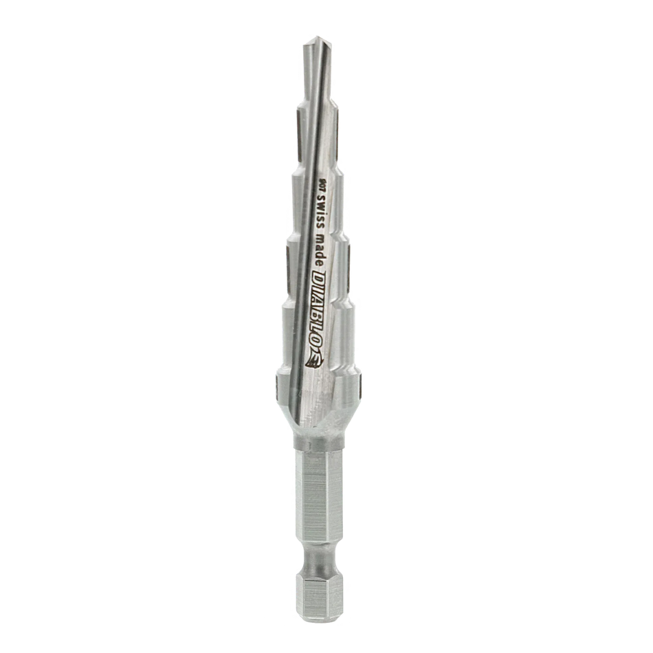 Individual Diablo 1/2-inch Impact Strong step drill bit featuring a 6-step dual flute design and 1/4-inch hex shank for impact drivers.
