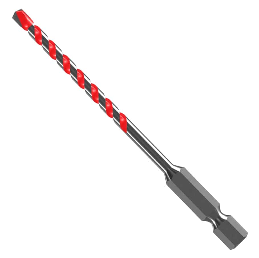 Individual Diablo 1/8-inch x 3-inch Red Granite carbide-tipped hammer drill bit featuring a Grip Point Tip PLUS and red-accented U-flute design for masonry boring.