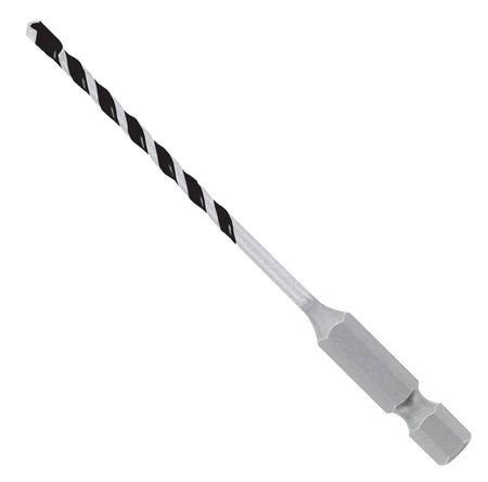 A high-resolution product photograph of a single Diablo multi-material hammer drill bit. The silver bit features a black industrial finish on the spiral flutes and a precision carbide tip, designed for high-performance drilling in diverse jobsite materials.