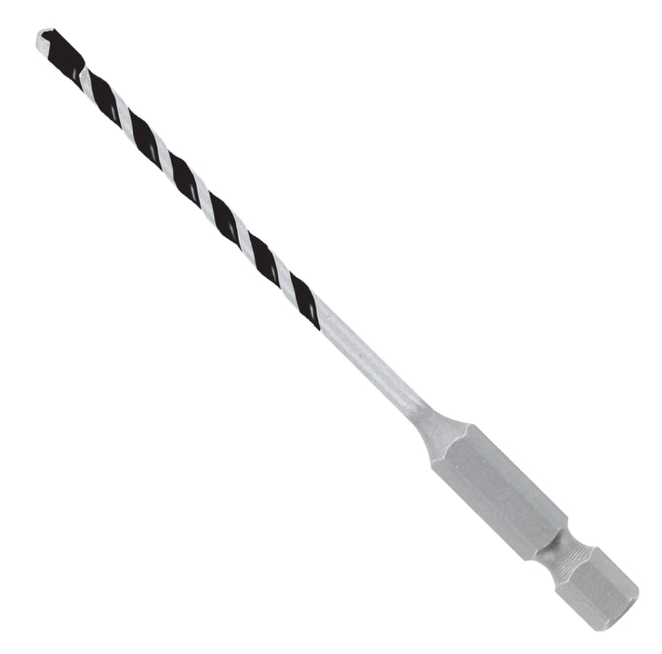 A high-resolution product photograph of a single Diablo multi-material hammer drill bit. The silver bit features a black industrial finish on the spiral flutes and a precision carbide tip, designed for high-performance drilling in diverse jobsite materials.