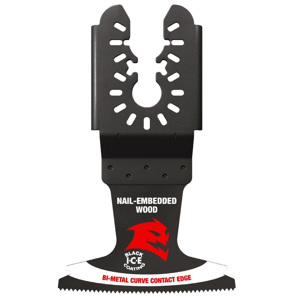 Individual Diablo 2-1/2 inch Demo Demon bi-metal oscillating multitool blade for nail-embedded wood featuring a black I.C.E. coating and a universal fit interface.