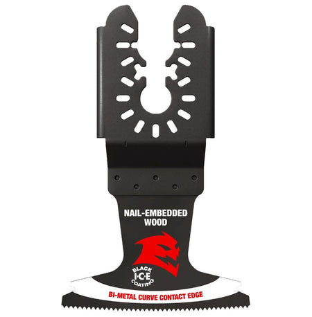 Individual Diablo 2-1/2 inch Demo Demon bi-metal oscillating multitool blade for nail-embedded wood featuring a black I.C.E. coating and a universal fit interface.