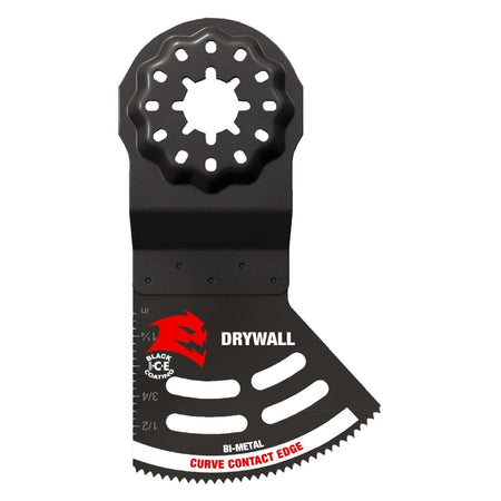 Diablo DOS200RBD Starlock bi-metal oscillating blade for drywall featuring a wide curve contact edge, Black I.C.E. coating, and tool-free quick-change interface.