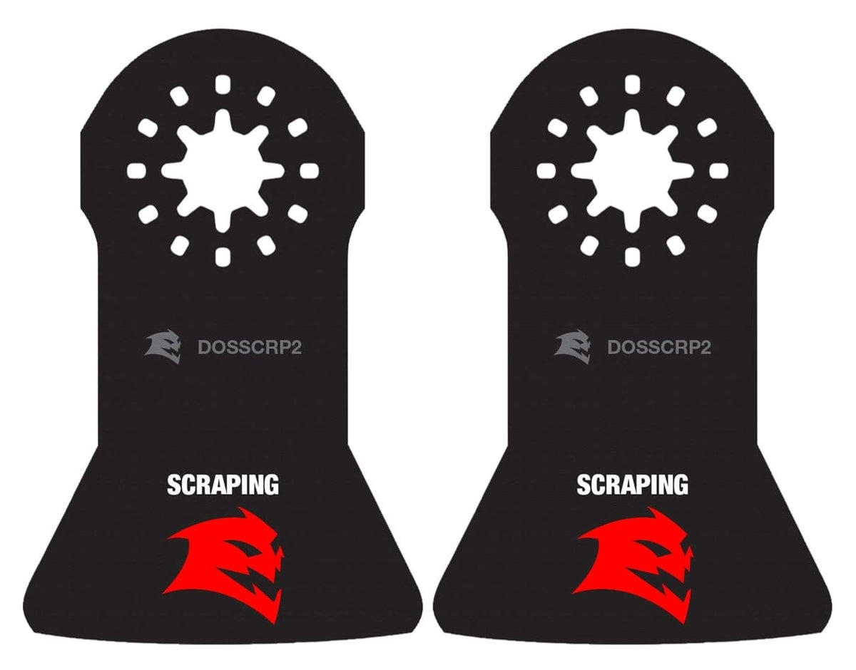 Two Diablo Starlock high carbon steel oscillating scraper blades featuring a wide scraping edge and the red Diablo logo for professional adhesive removal.