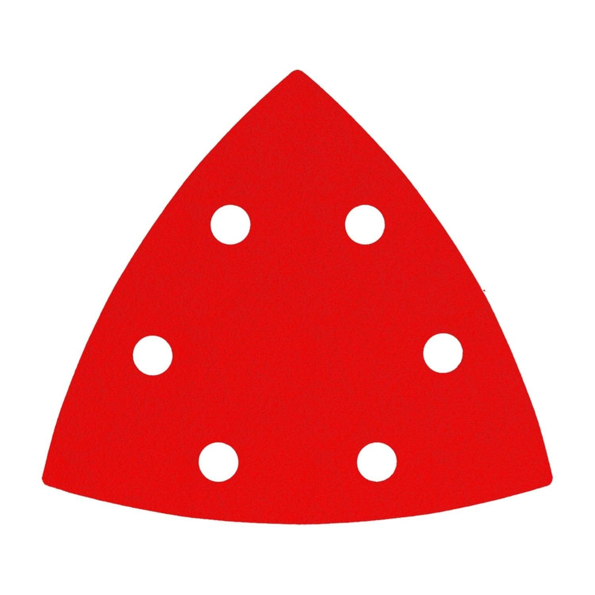 Individual Diablo 3-3/4 inch red triangular detail sanding sheet featuring a six-hole dust extraction pattern and premium ceramic blend abrasive.