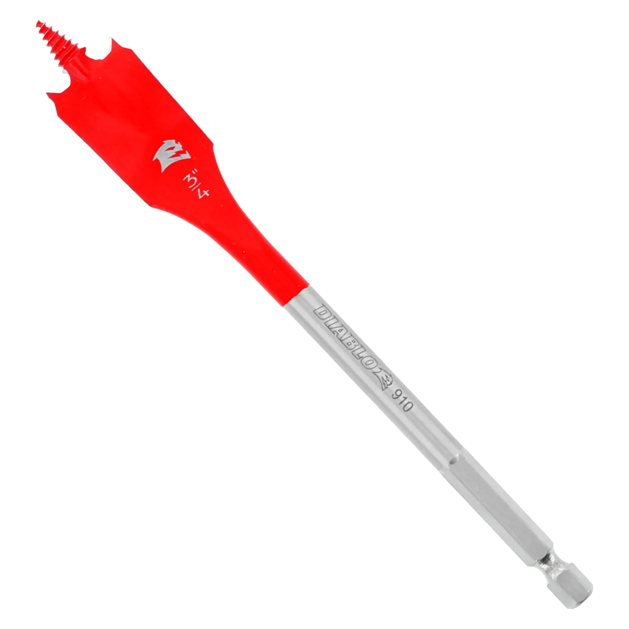 Individual Diablo 3/4-inch wood spade bit featuring a red SPEED-TIP self-feeding threaded tip and 1/4-inch Impact Strong hex shank for drill drivers.