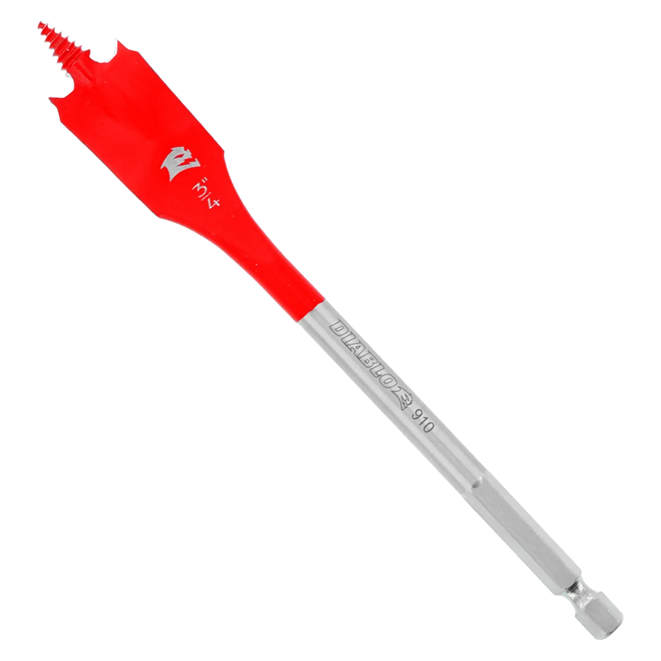 Individual Diablo 3/4-inch wood spade bit featuring a red SPEED-TIP self-feeding threaded tip and 1/4-inch Impact Strong hex shank for drill drivers.