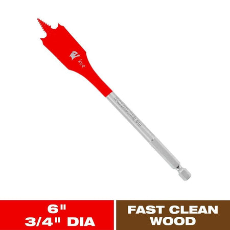 Individual Diablo 3/4-inch diameter wood spade bit shown with a 6-inch length callout and Fast Clean Wood branding.